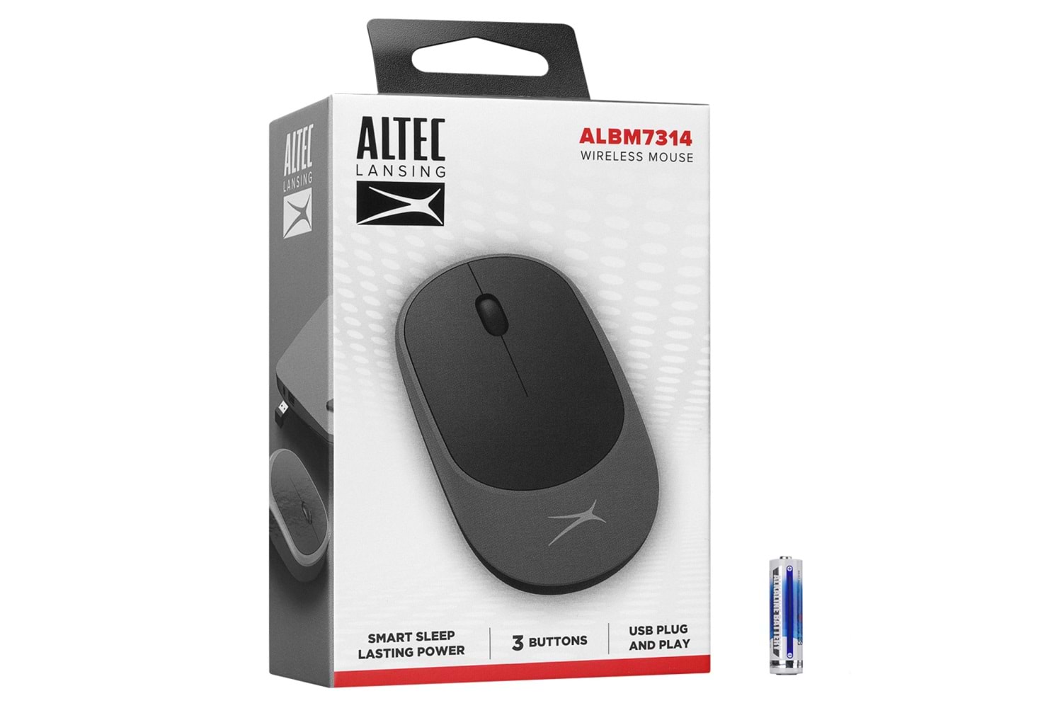 Altec Lansing ALBM7314, Gri-Siyah, 2.4GHz USB, 1200DPI, Kablosuz Optik Mouse