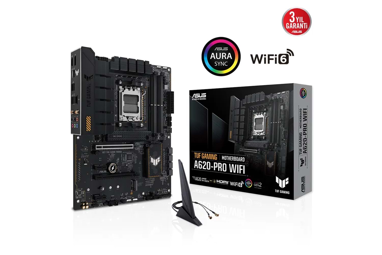 ASUS TUF GAMING A620-PRO WIFI, 4xDDR5, 2x M.2, HDMI, DP, Type-C, AM5 Soket GAMING Anakart