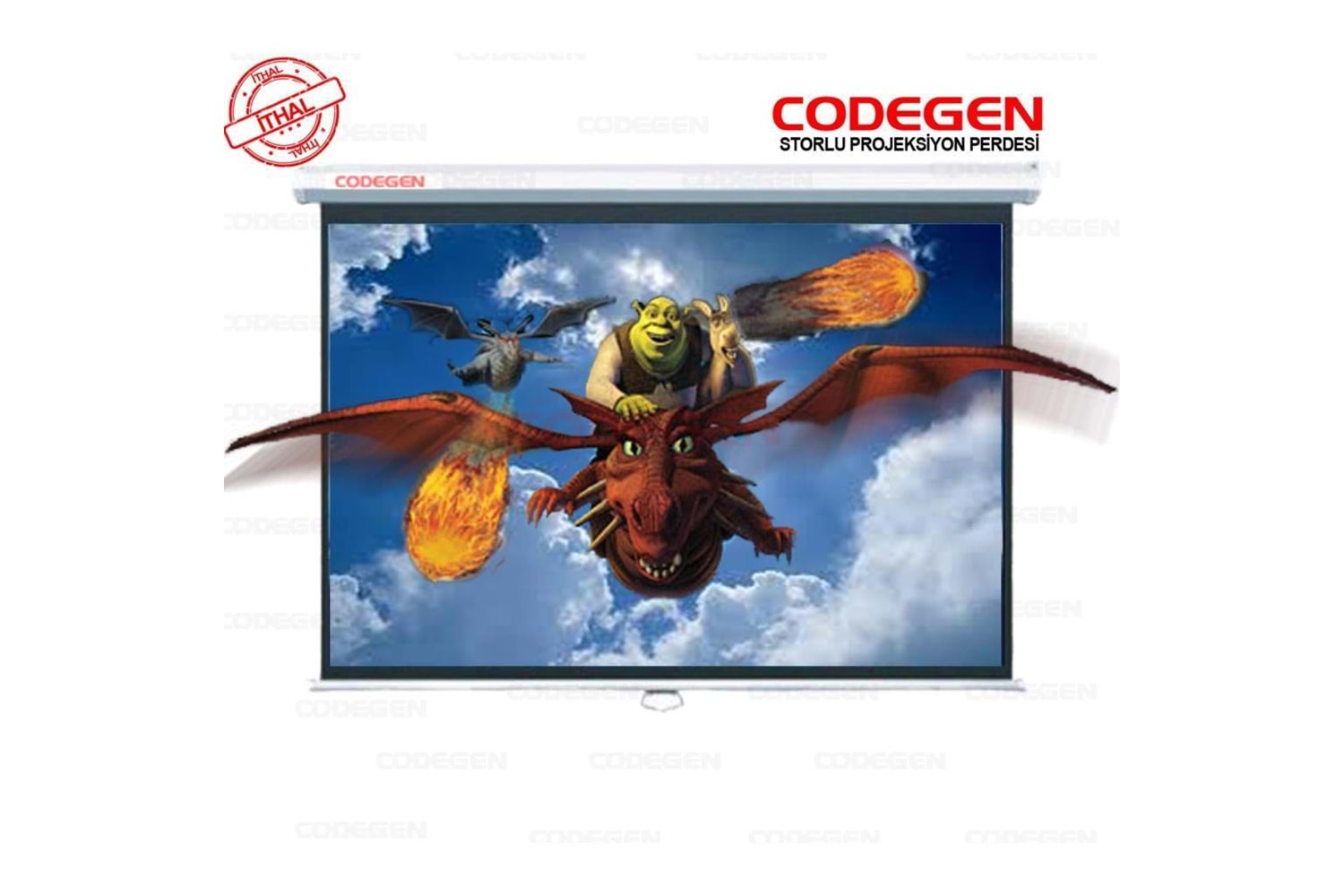 Codegen AX-20 STORLU PROJEKSİYON PERDESİ 200x200 (Arkası Siyah Fonlu - Duvar/Tavan Asılabilir)
