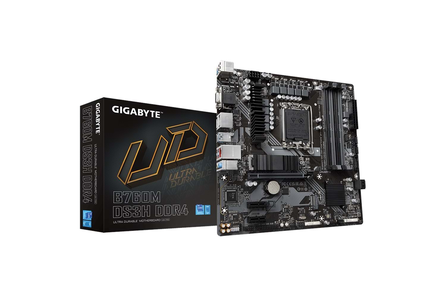 GIGABYTE B760M DS3H DDR4, rev.1.0, 4xDDR4, 2xM.2, 2xDP, HDMI, VGA, 12-13-14.Nesil, LGA1700 Soket, Anakart