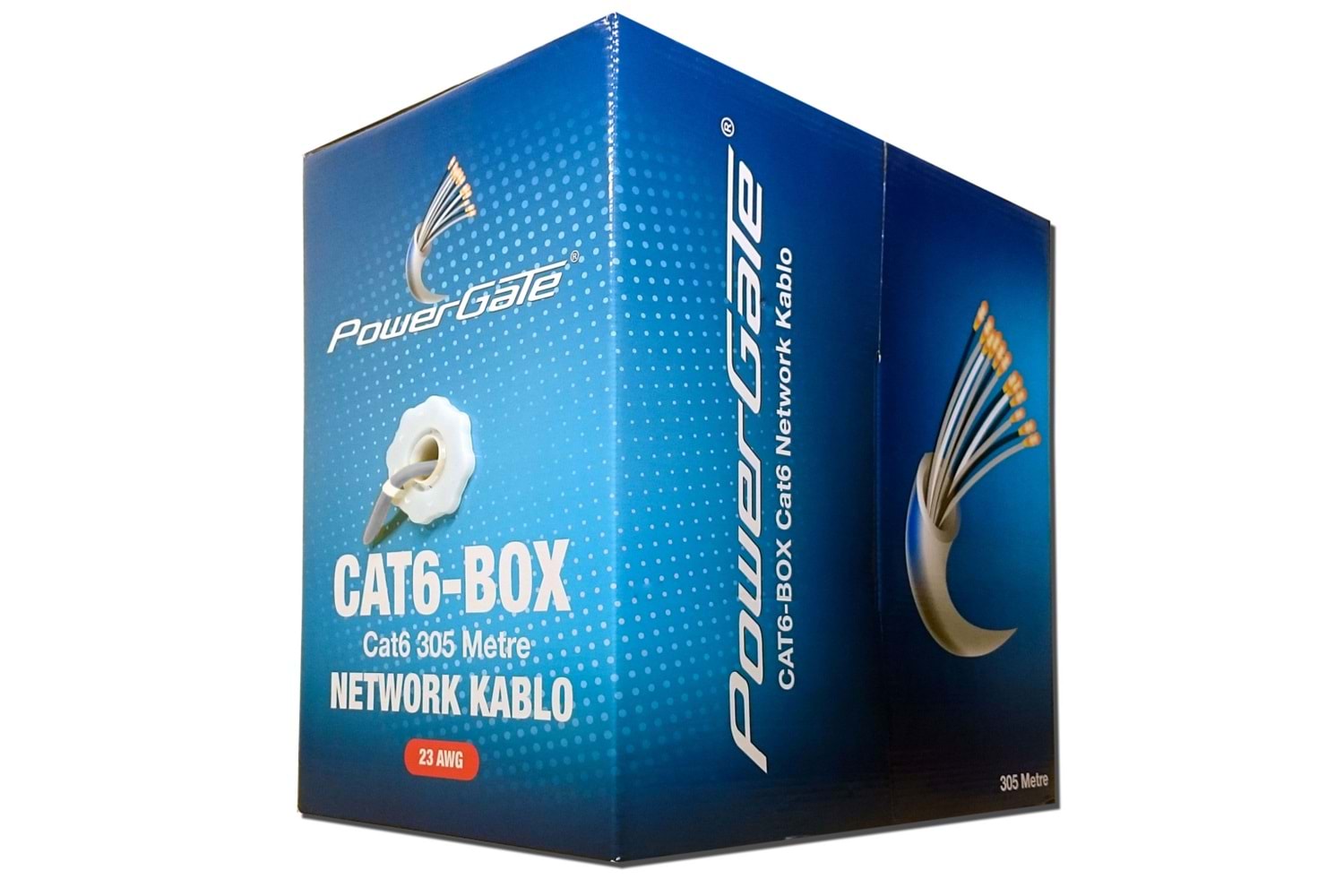 POWERGATE CAT6-BOX-GY, 23AWG 0,57mm, UTP, CAT6 Kablo, 305m, Gri