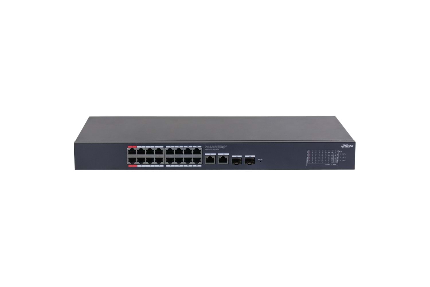 DAHUA CS4220-16GT-240, 16Port, Gigabit, PoE 240W, 2 Port Gigabit Uplink, 2 Port SFP Gigabit Combo, Cloud Yönetilebilir, Switch