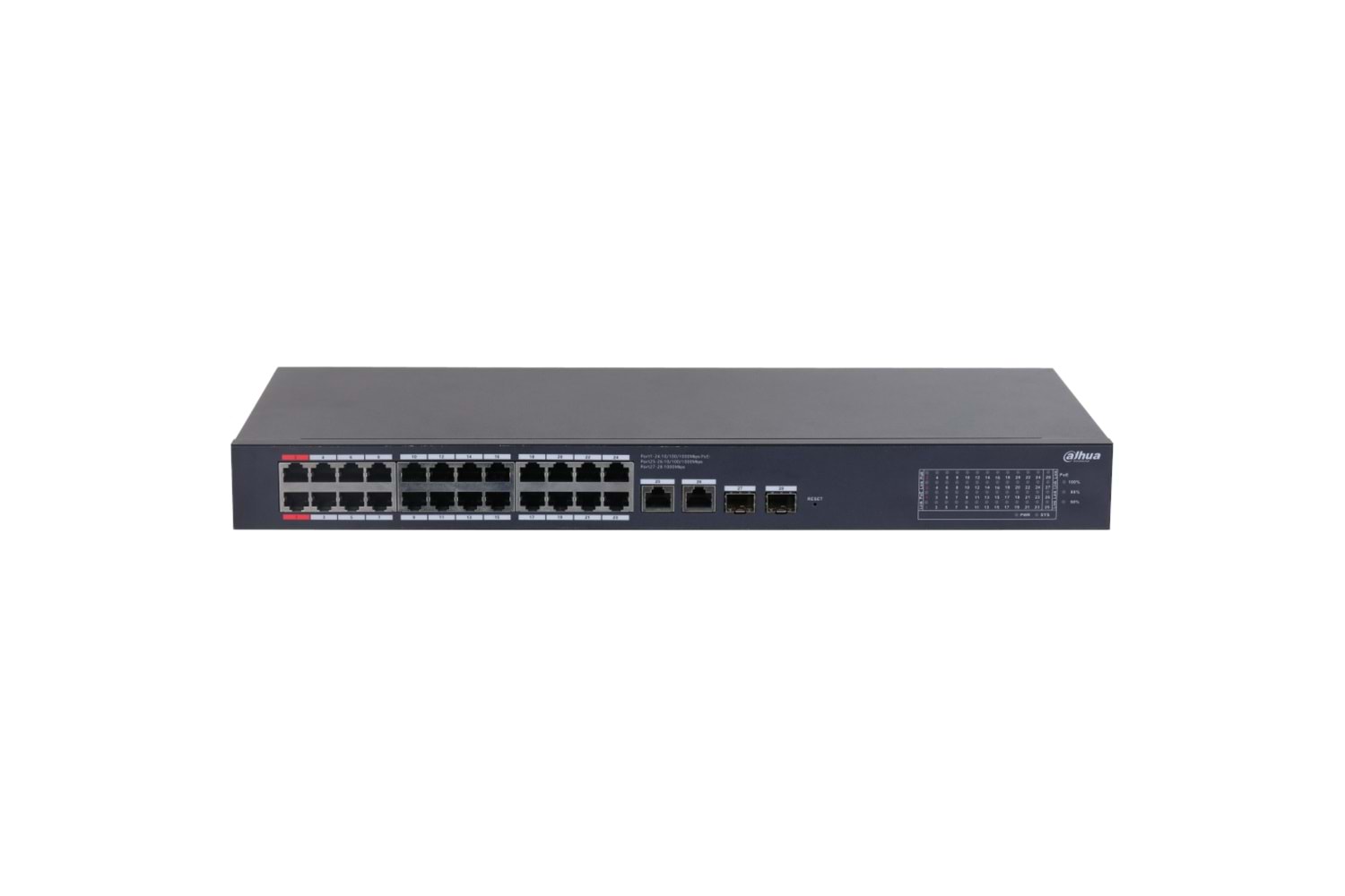 DAHUA CS4228-24GT-375, 24Port, Gigabit, PoE 375W, 2 Port Uplink, 2 Port SFP Gigabit Combo, Cloud Yönetilebilir, Switch