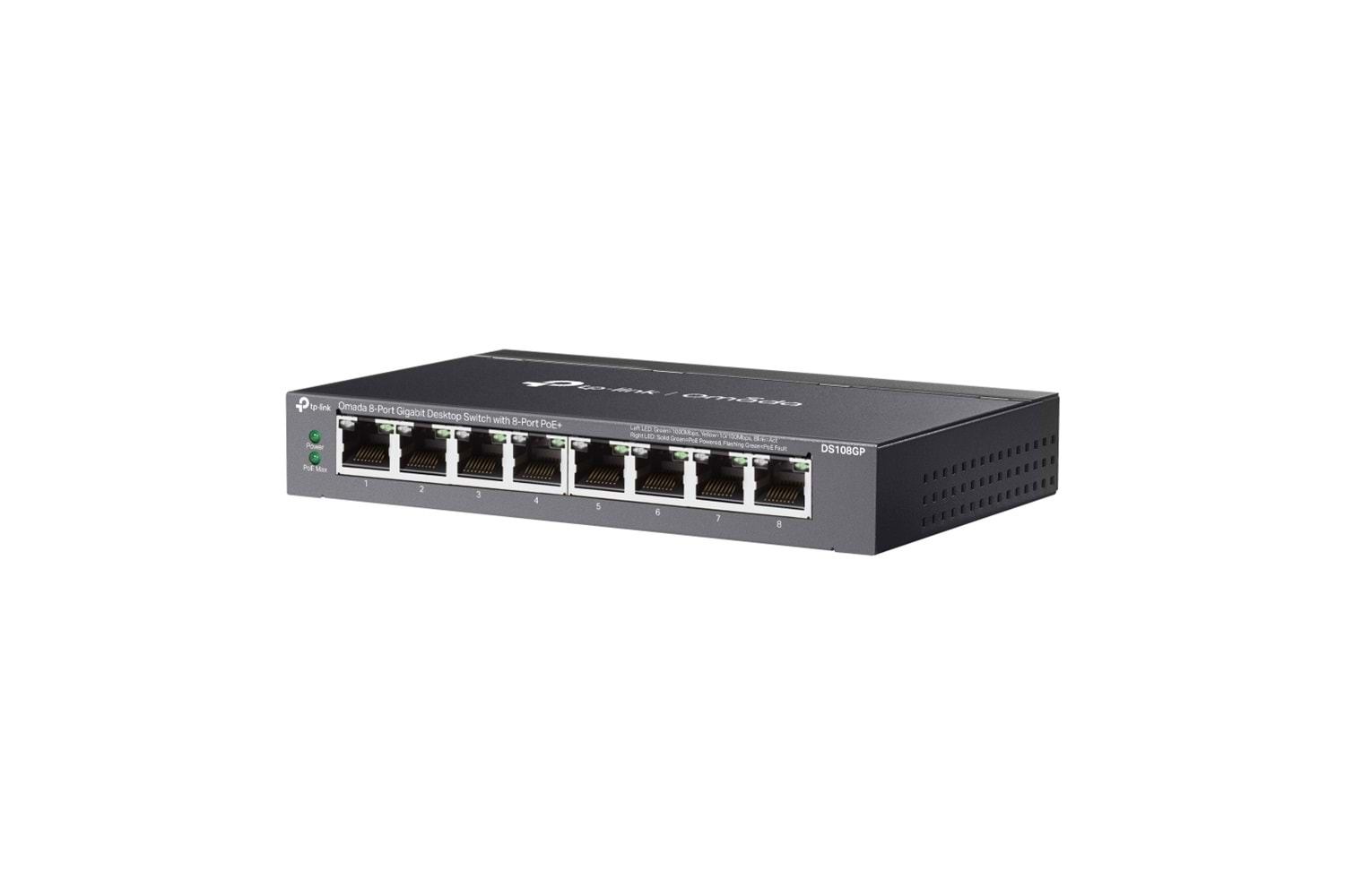 OMADA DS108GP, 8 Port Gigabit, 8 Port Gigabit PoE+, 65W, Yönetilemez, Masaüstü/Vesa Metal Kasa Sessiz Switch