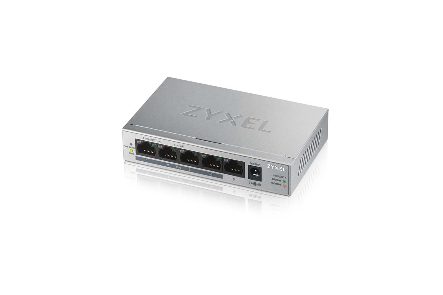 ZyXEL GS1005HP, 5 Port, GigaBit, PoE 60W, Yönetilemez, Masaüstü Switch