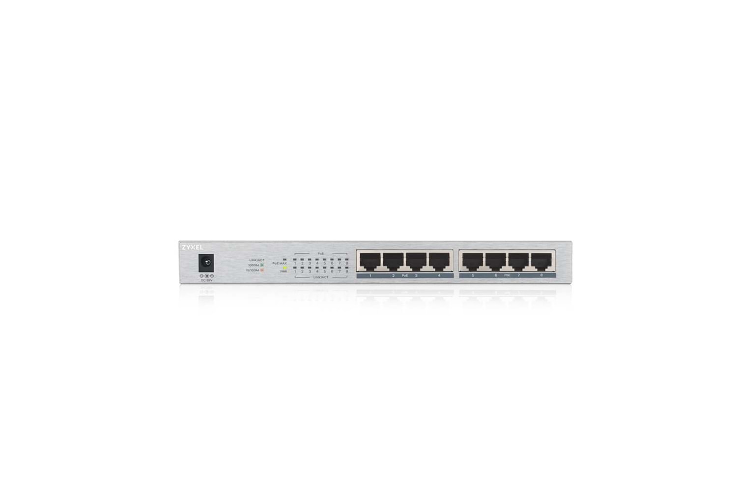 ZyXEL GS1008HP, 8 Port, GigaBit, PoE 60W, Yönetilemez, Masaüstü Switch