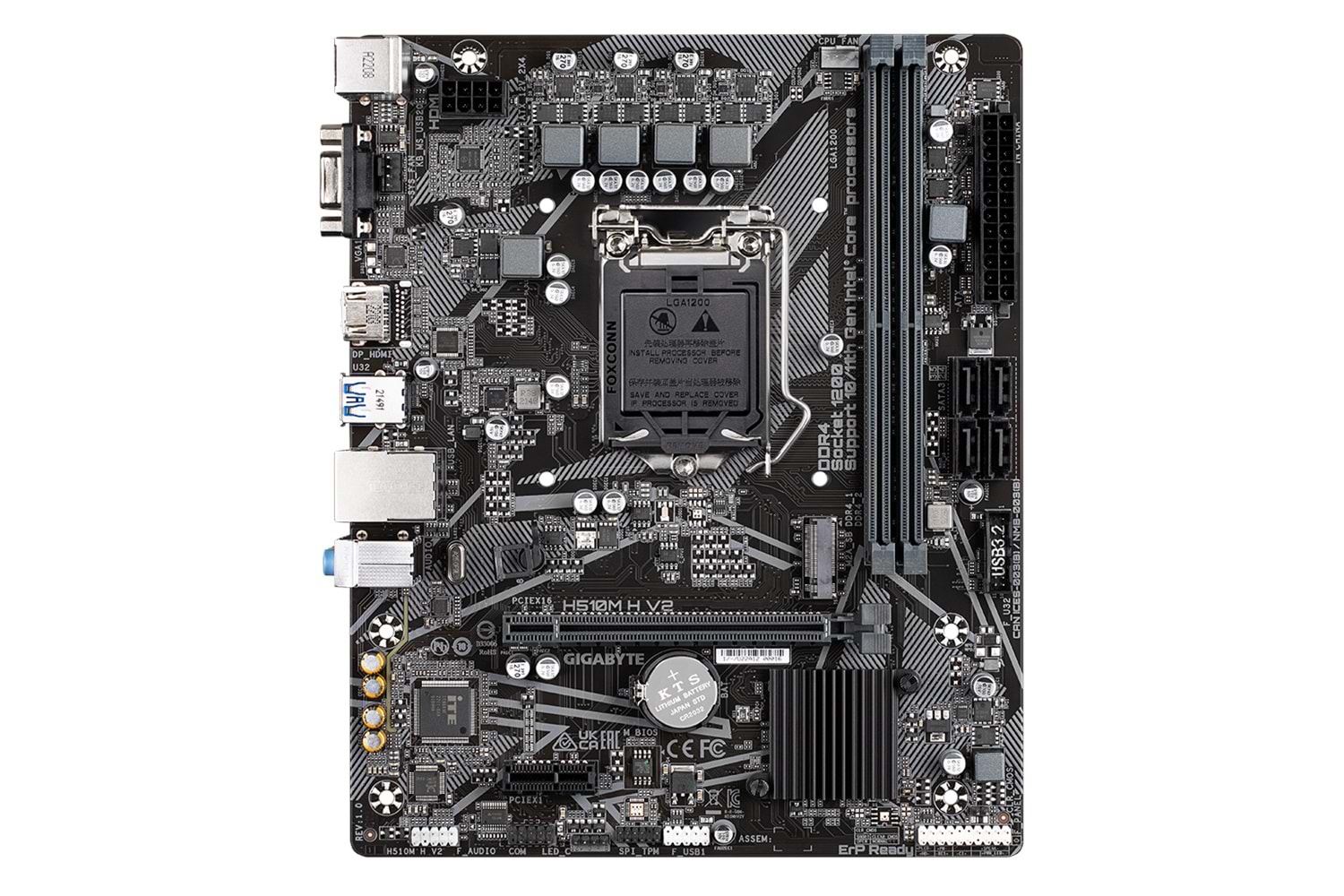 GIGABYTE H510M H V2, rev.1.0, 3200Mhz, 2xDDR4, M.2, D-SUB, HDMI, 10-11.Nesil, LGA1200 Soket, Anakart