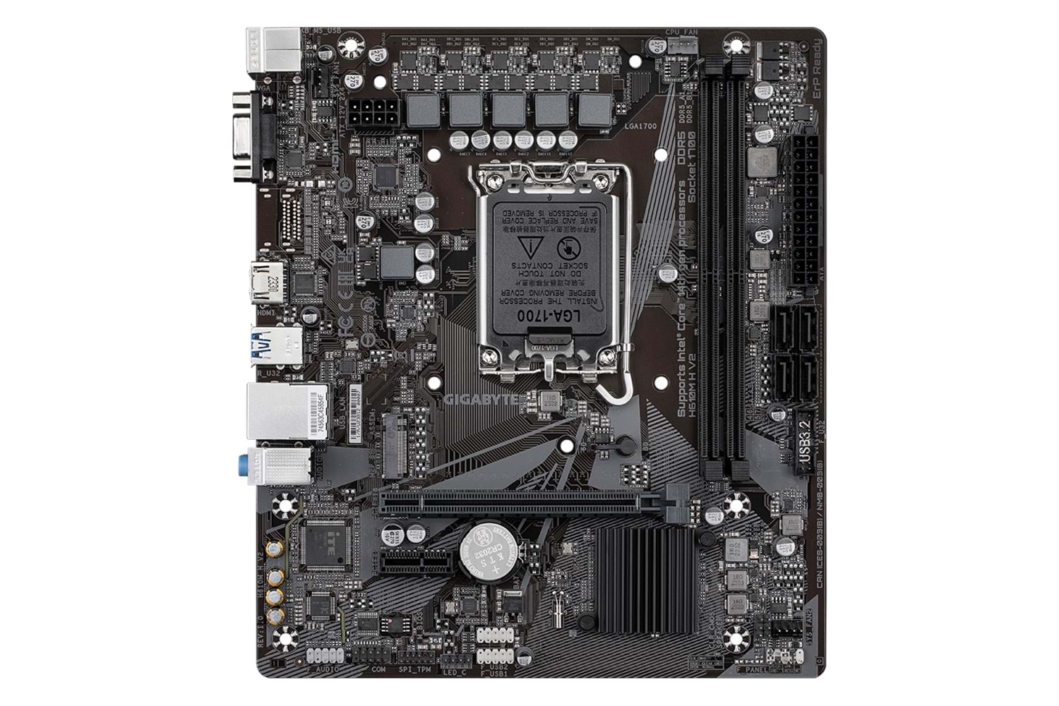 GIGABYTE H610M H V2, rev.1.0, 5600MHz, 2xDDR5, M.2, D-SUB, HDMI, 12-13.14.Nesil, LGA1700 Soket, Anakart