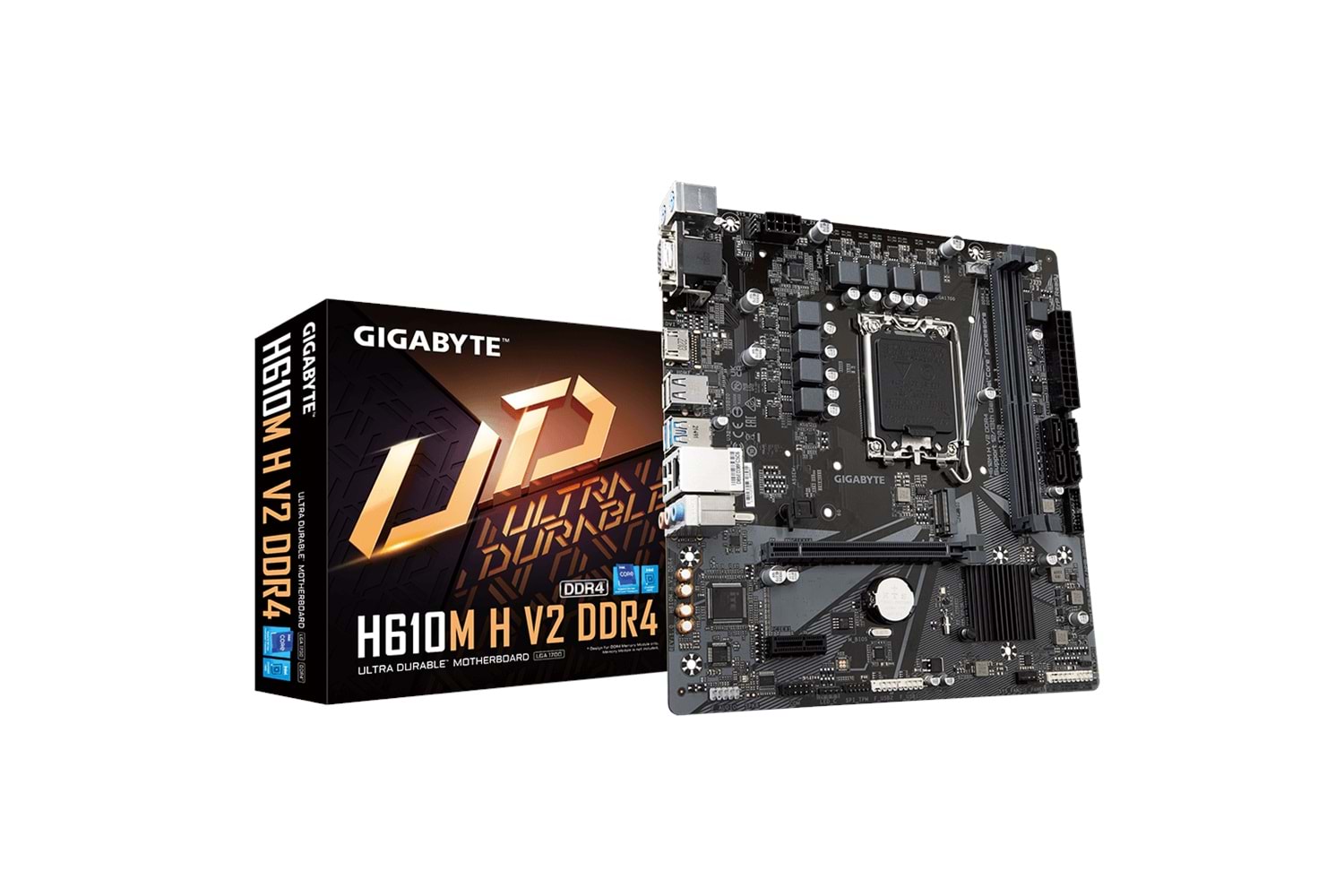 GIGABYTE H610M H V2 DDR4, rev1.0, 3200Mhz. 2xDDR4, M.2, D-SUB, HDMI, 12-13.14.Nesil, LGA1700 Soket, Anakart