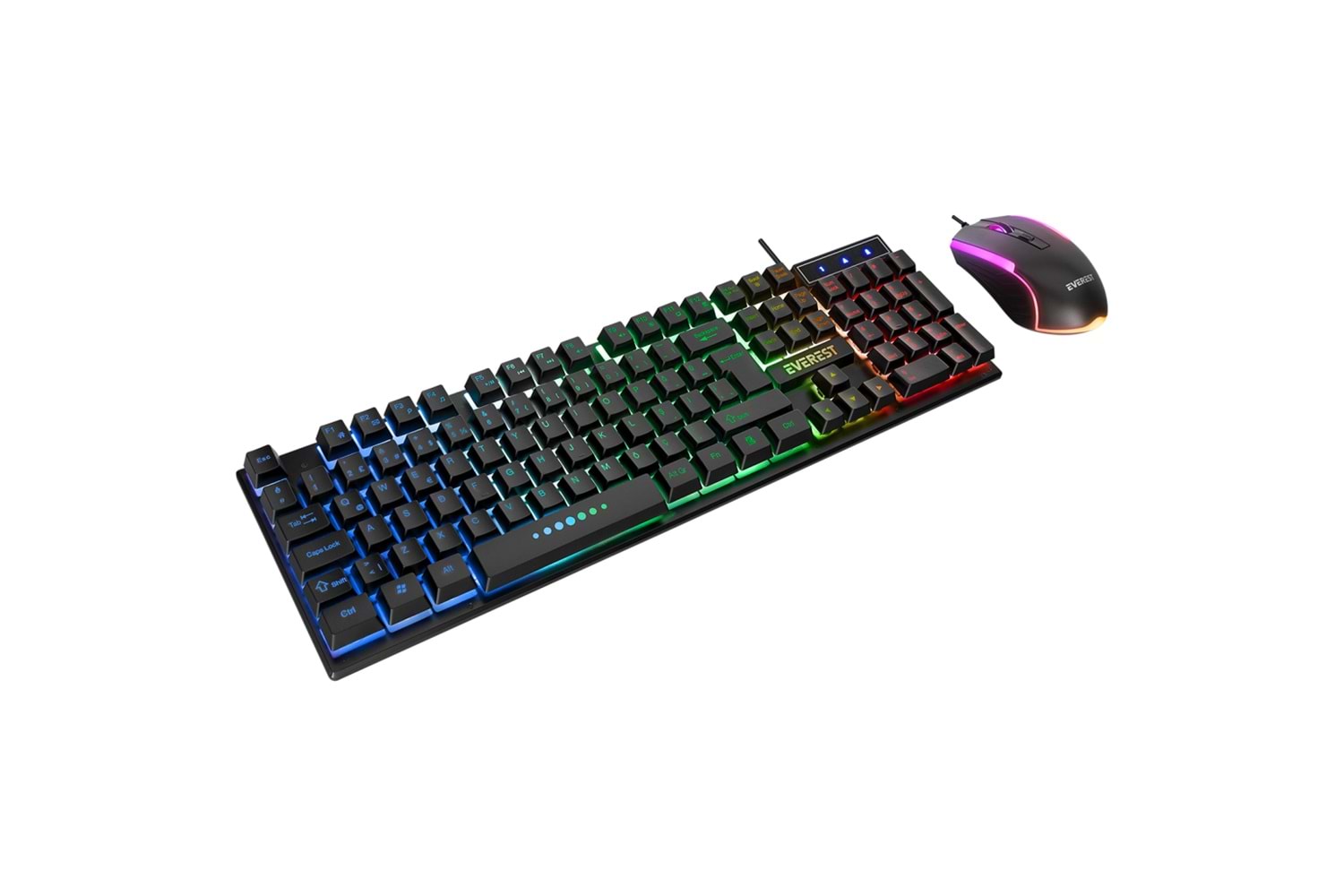 EVEREST KM-198, Luminax, Rainbow Işıklı, Türkçe Q, USB Kablolu, Gaming, Klavye Mouse Set