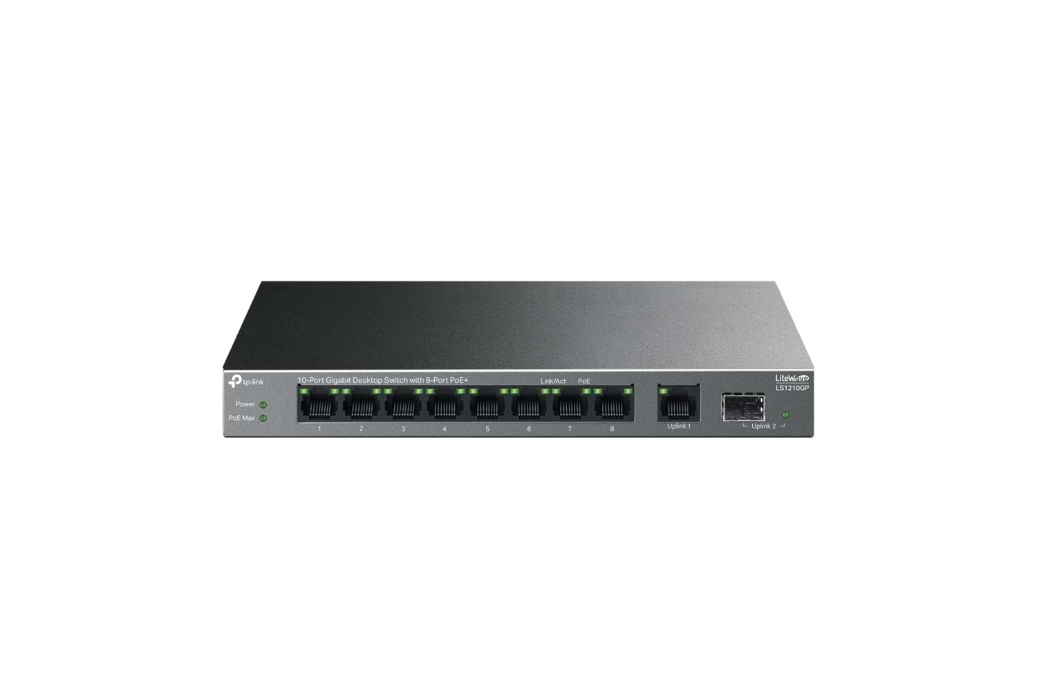 TP-LINK LS1210GP, Green Tech, 8 Port Gigabit, PoE 61W, 1 Port Gigabit Uplink, 1 Port Gigabit SFP, Yönetilemez Masaüstü Switch