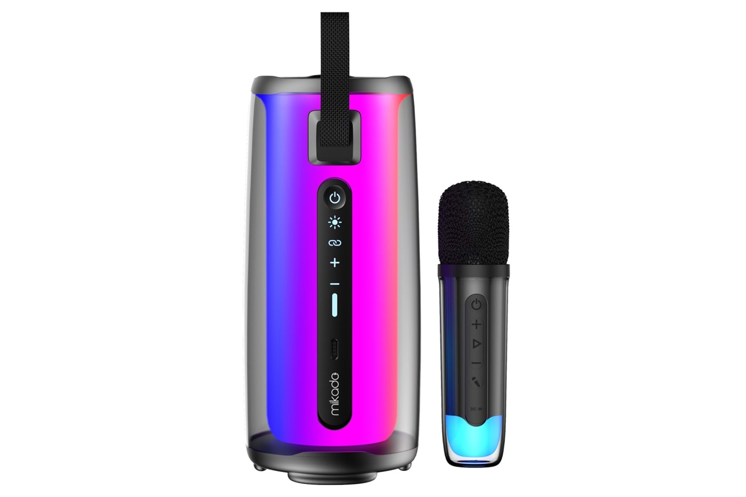 MIKADO MD-17BT, CAPELLA, 10W, Taşınabilir, USB/AUX/BT/TF, RGB Işıklı, Transparan, 1800mAh, Mikrofon, Karaoke, Bluetooth Speaker,