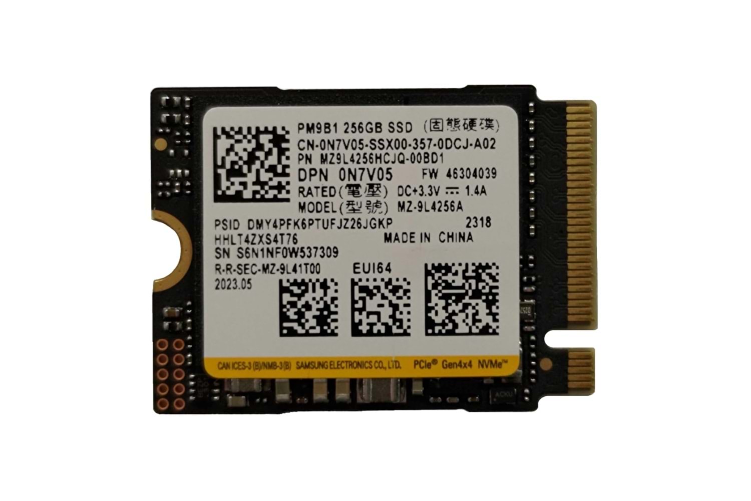 SAMSUNG PM9B1, MZ-9L4256HCJQ-00BD1, 256GB, 3300/1250, Gen4, NVMe PCIe M.2 2230 SSD (Bulk-Kutusuz)