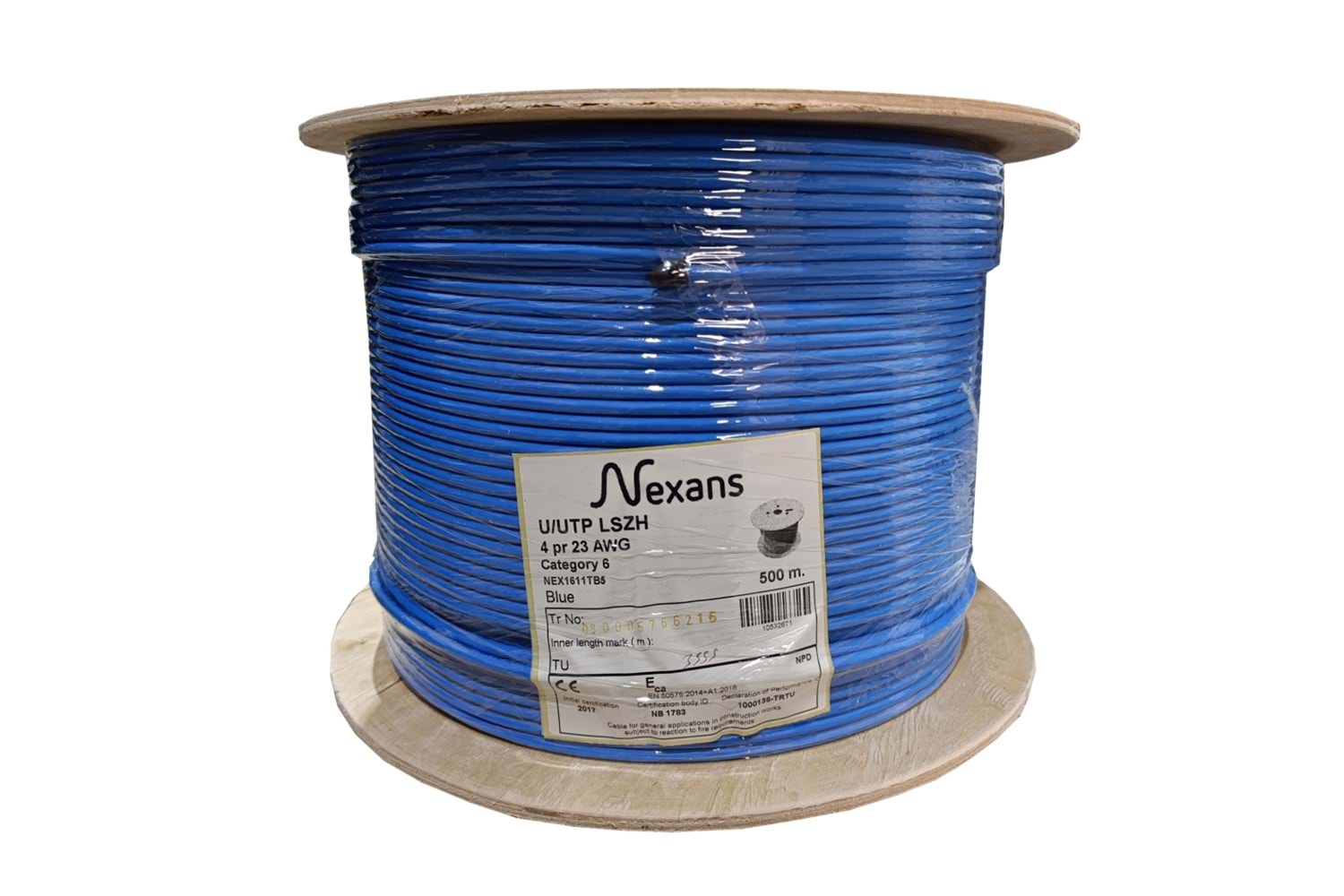 NEXANS NEX1611TB5, MAVİ, CAT6, 500M, 23AWG (0,58mm), UTP, %100 Bakır, LSZH Halogen Free, Makara, Kablo