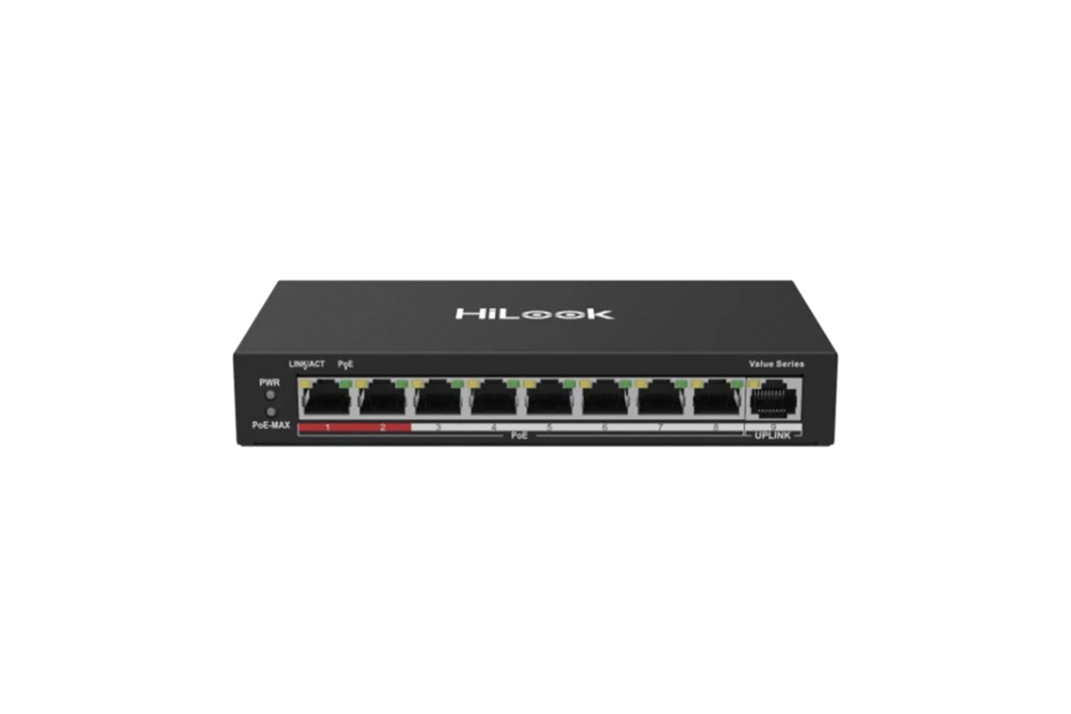 HILOOK NS-0109P-60(B), 8 Port, Megabit, PoE 60W, 1 Port Megabit Uplink, Long Range 250Metre, Yönetilemez, Masaüstü Switch