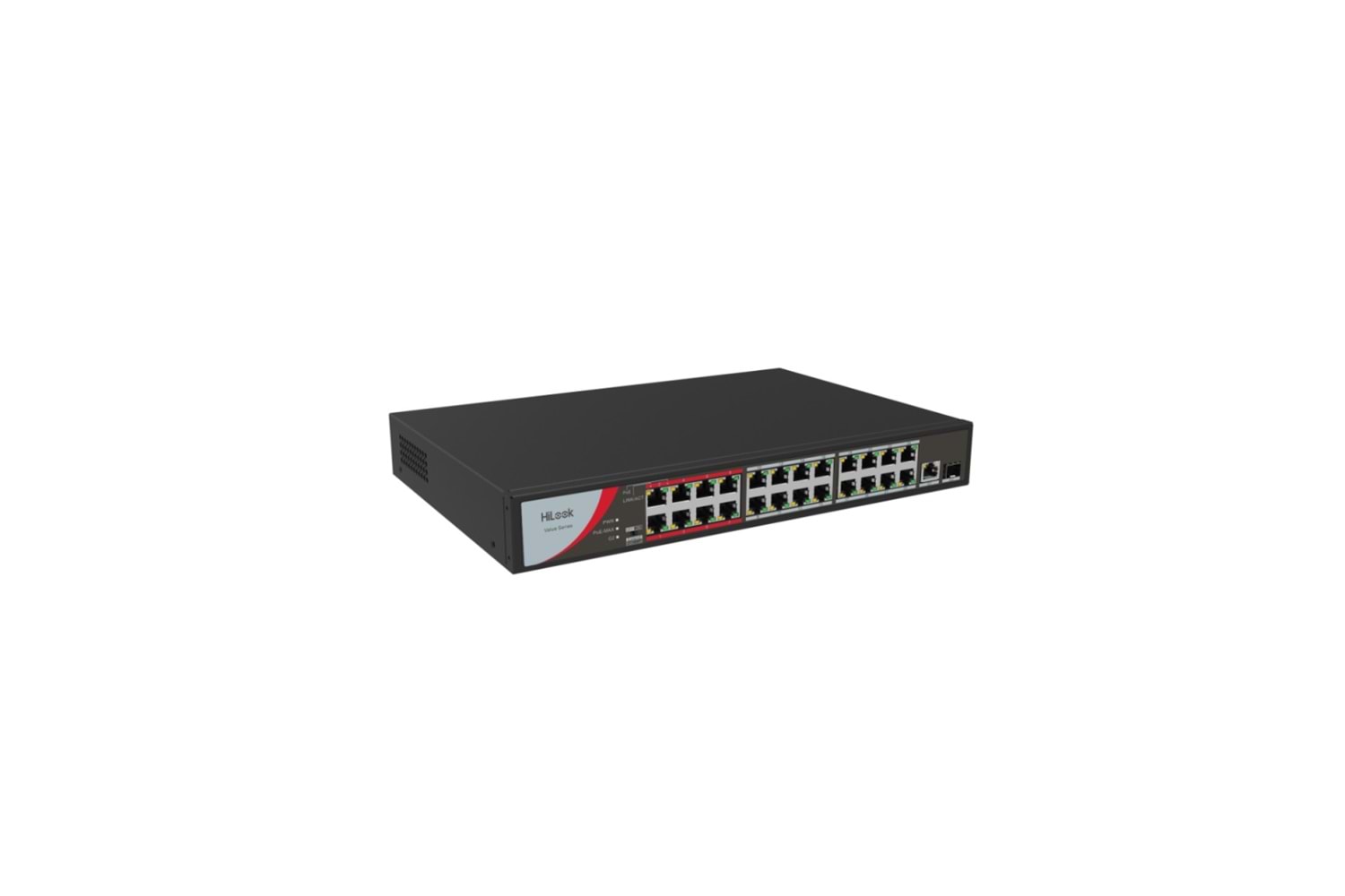 HILOOK NS-0326P-230(B), 24Port, Megabit, PoE 230W, 1 Port GigaBit Lan, 1 Port GigaBit SFP, Long Range 250Metre, Yönetilemez, Masaüstü Switch