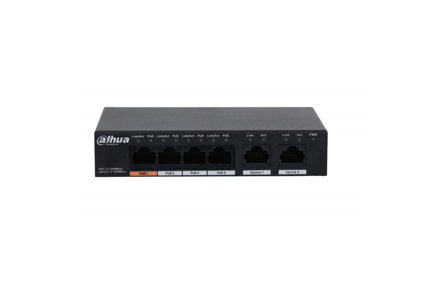 DAHUA PFS3006-4GT-60-V2, 4 Port, Gigabit, PoE 60W, 2 Port Uplink, Yönetilemez, Masaüstü Switch