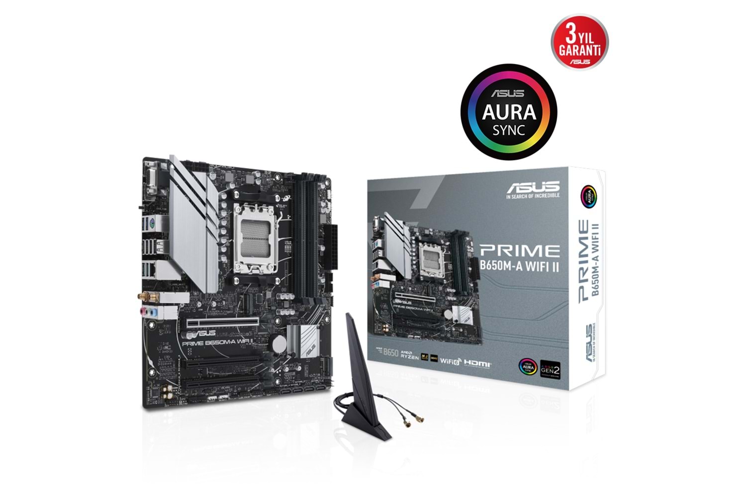 ASUS PRIME B650M-A WIFI II, 4xDDR5, 2x M.2, D-SUB, HDMI, DP, Wi-Fi 6, Bluetooth v5.2, AM5 Soket GAMING Anakart