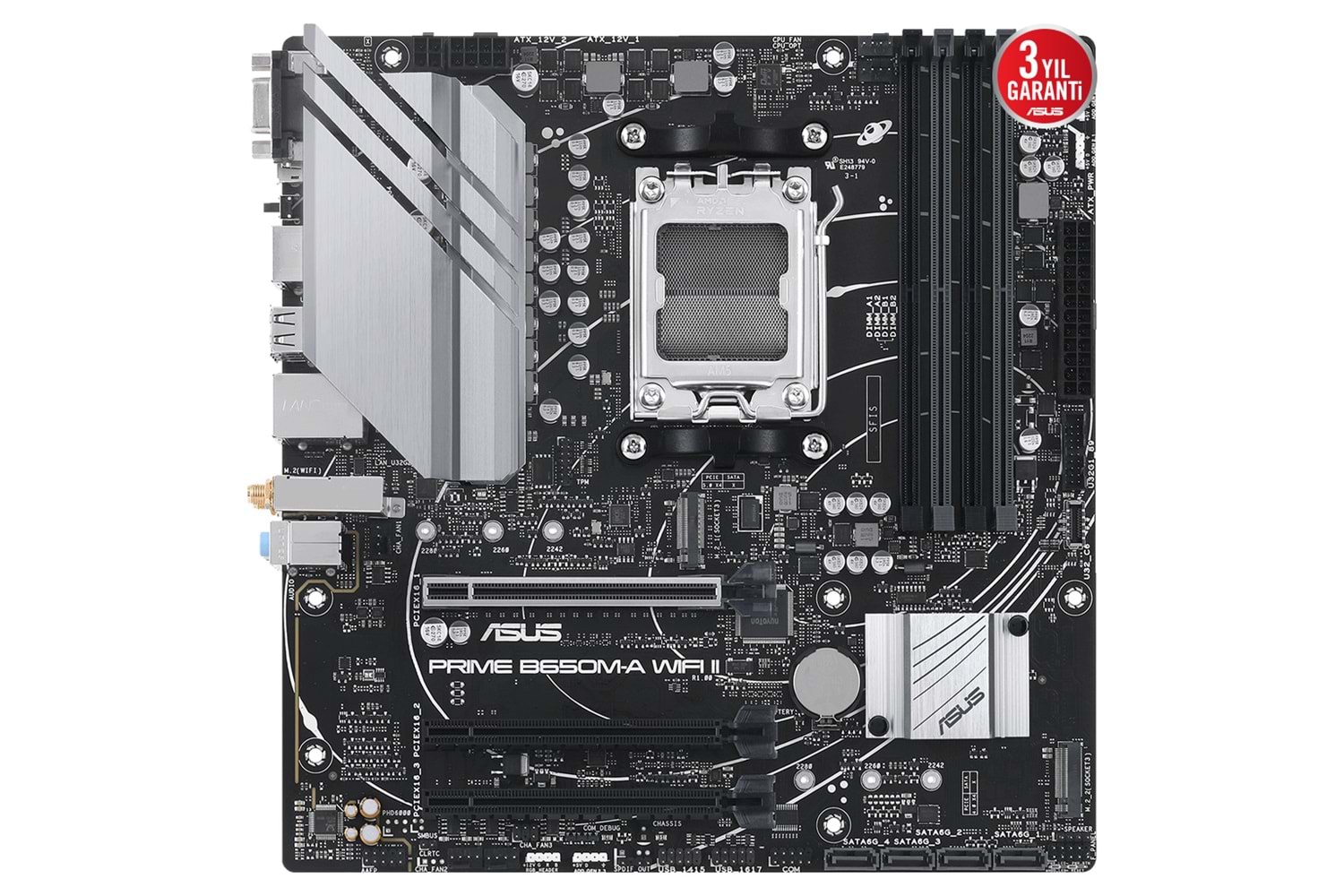 ASUS PRIME B650M-A WIFI II, 4xDDR5, 2x M.2, D-SUB, HDMI, DP, Wi-Fi 6, Bluetooth v5.2, AM5 Soket GAMING Anakart