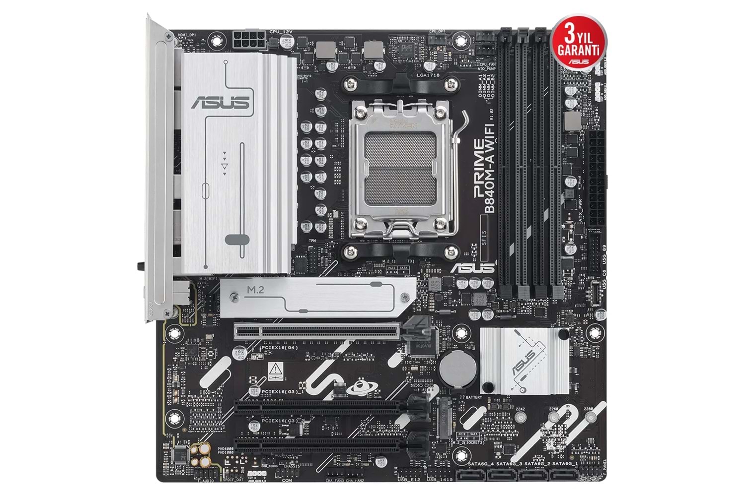 ASUS PRIME B840M-A WIFI, 4xDDR5, 3x M.2, HDMI, 2x DP, Type-C, WI-FI 6E, Bluetooth 5.3, AM5 Soket GAMING Anakart