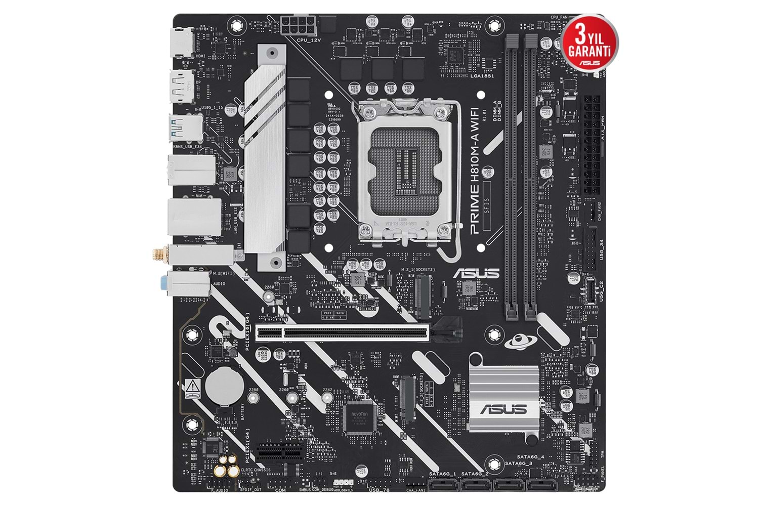 ASUS PRIME H810M-A WIFI, 2xDDR5, 2x M.2, HDMI, DP, Wi-Fi 6, Bluetooth 5.3, Intel Core Ultra CPU(Seri 2), LGA1851 Soket, ATX Anakart