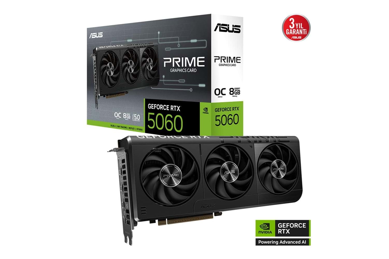 ASUS PRIME-RTX5060-O8G, 8Gb, 128Bit, GDDR7, 1xHDMI, 3xDP GAMING Ekran Kartı