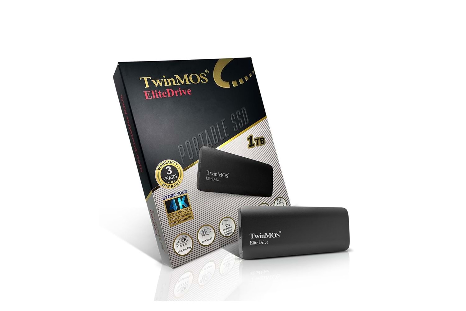 TwinMOS PSSDGGBMED32, 1TB, Taşınabilir External SSD, USB 3.2, Type-C (Dark Grey)