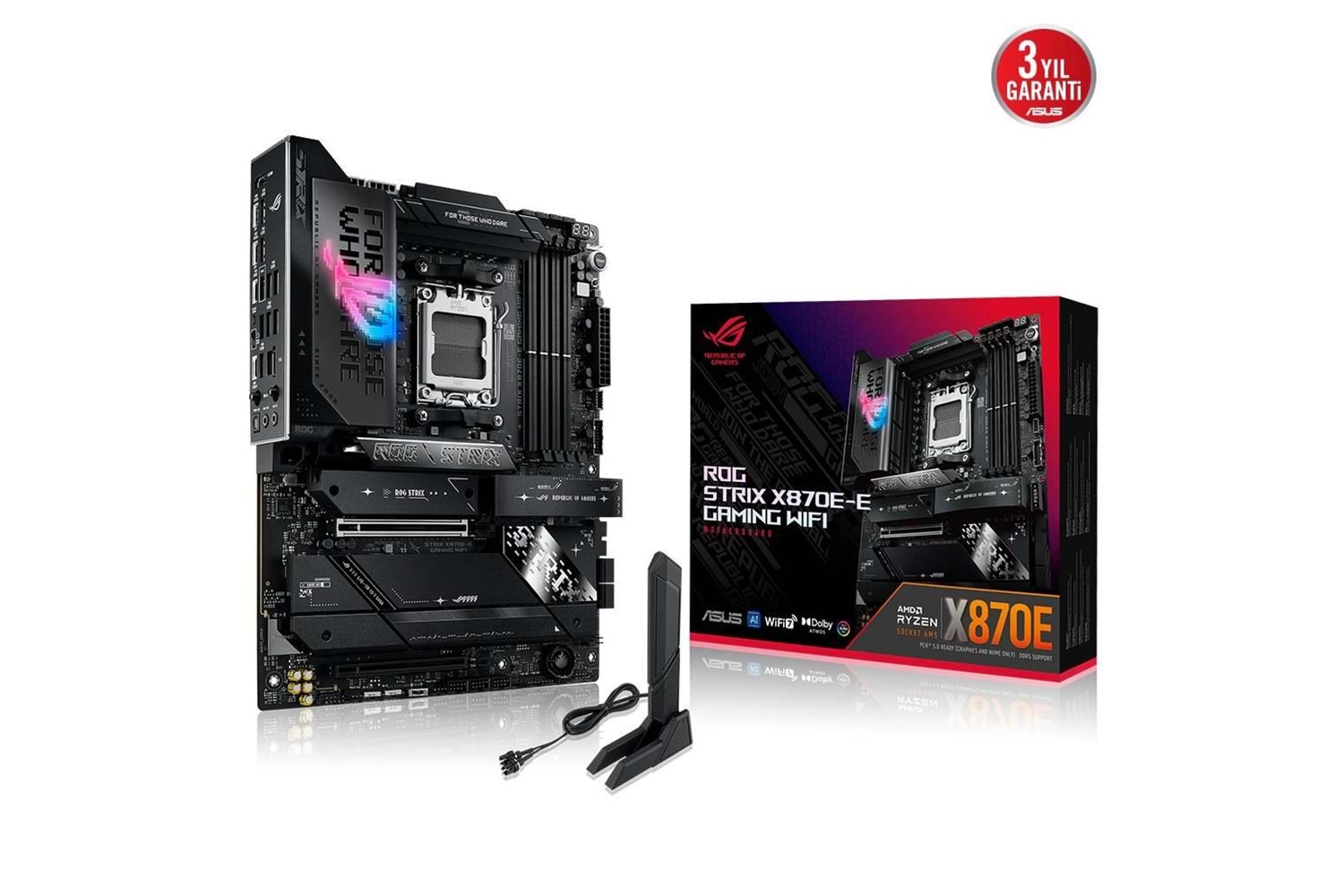 ASUS ROG STRIX X870E-E GAMING WIFI, 4xDDR5, 5xM.2, HDMI, DP, Type-C, PCIe 5.0, 2xWi-Fi 7, Bluetooth v5.4, AM5 Soket GAMING Anakart