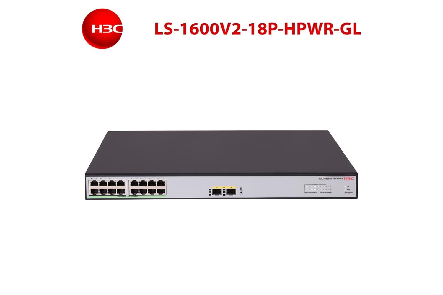 H3C S1600V2-18P-HPWR, 16 Port, GigaBit, PoE 240W, L2, 2 Port GigaBit SFP, Web Yönetilebilir, Masaüstü Switch