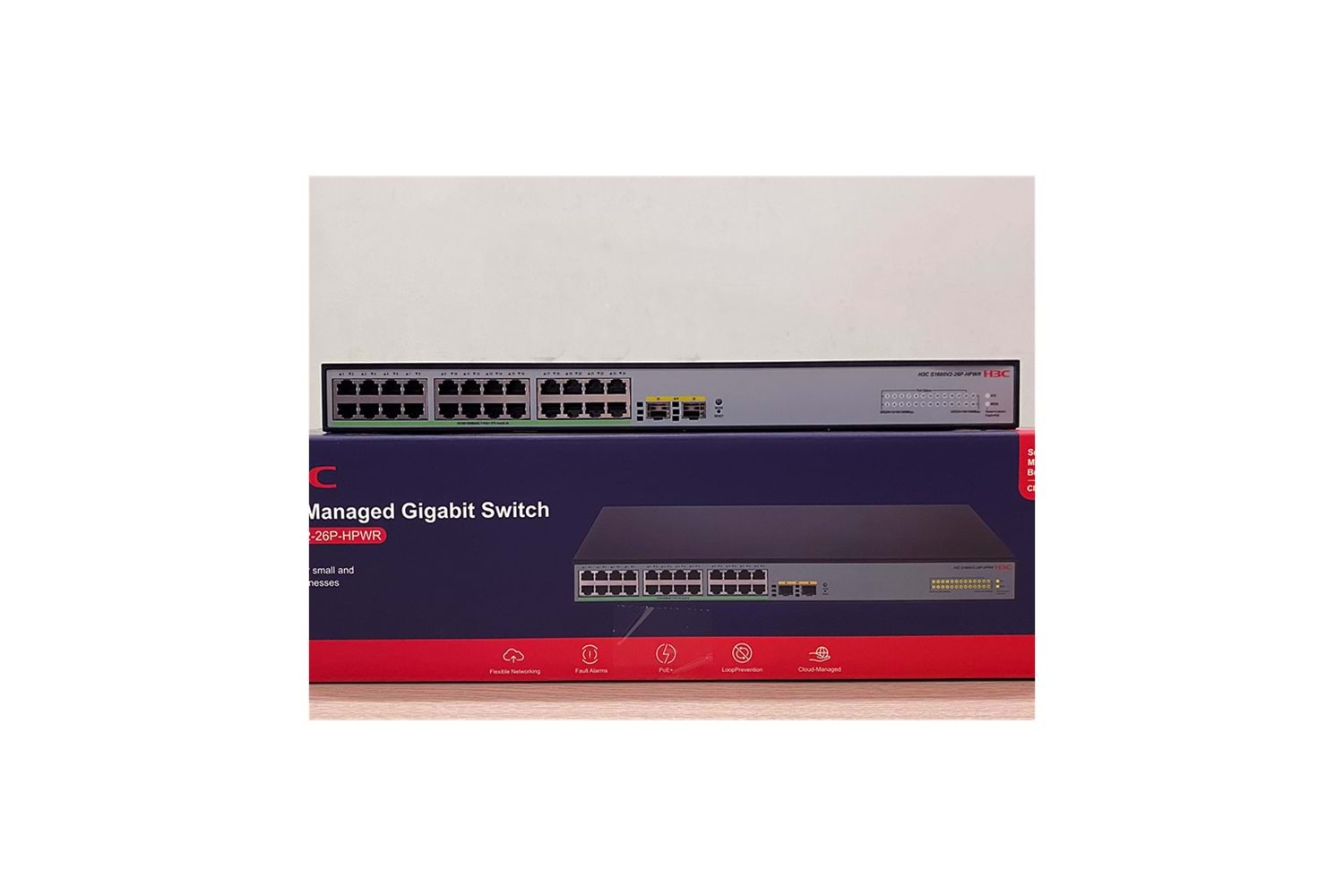 H3C S1600V2-26P-HPWR, 24 Port, GigaBit, PoE 370W, L2, 2 Port GigaBit SFP, Web Yönetilebilir, Masaüstü Switch