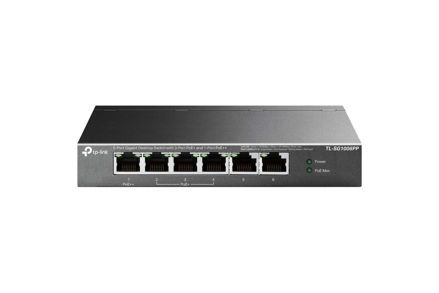 TP-LINK TL-SG1006PP, 6 Port, GigaBit, 4 Port PoE 64W, Yönetilemez, Metal Kasa, Masaüstü Switch