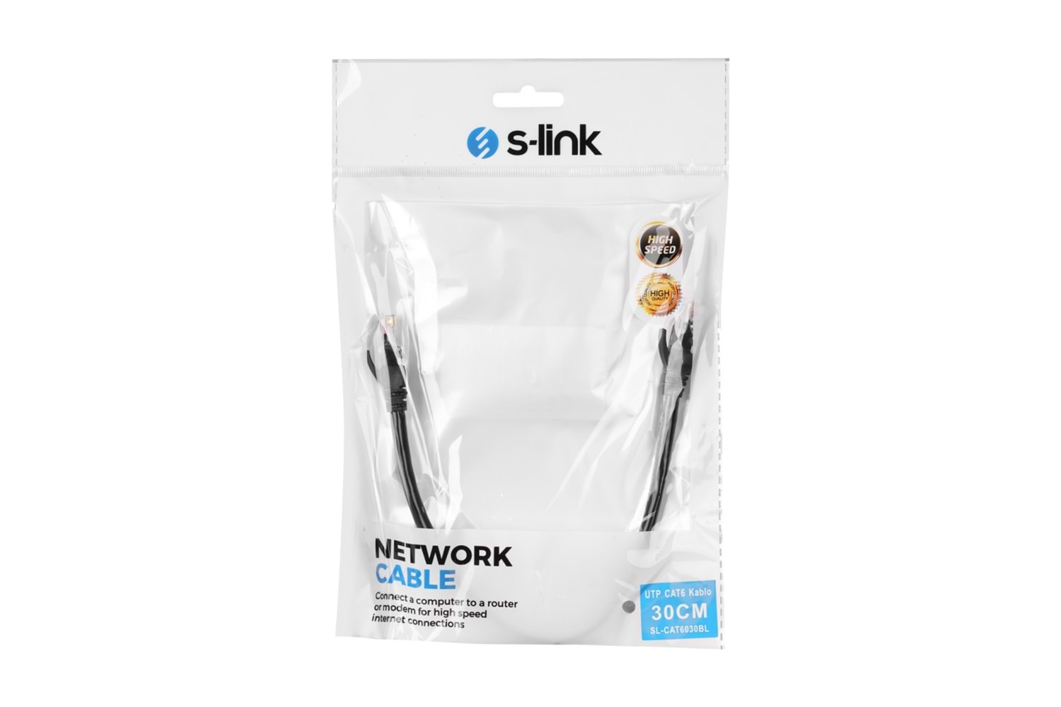 S-LINK SL-CAT6030BK CAT6 Patch 30CM Kablo (Siyah)