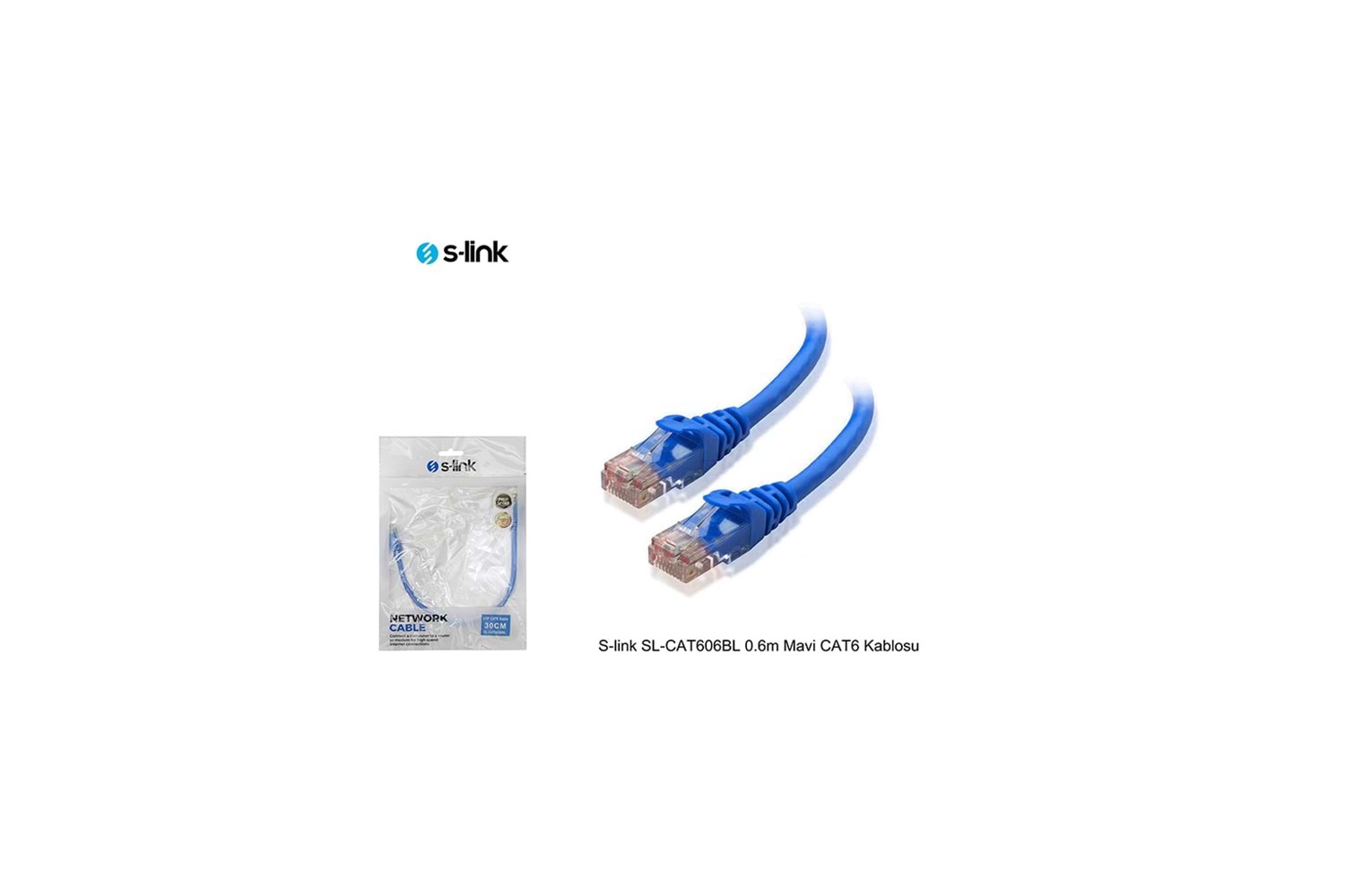 S-LINK SL-CAT606BL CAT6 Patch 60CM Kablo (Mavi)