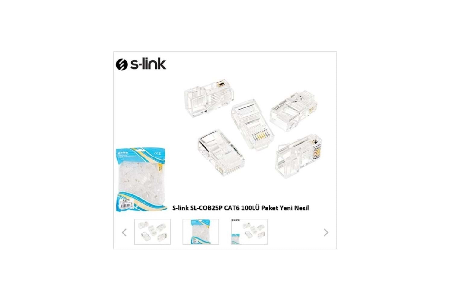 S-LINK SL-COB25P, RJ45, Yeni Nesil JAC, UTP, CAT6, (100lü PAKET)