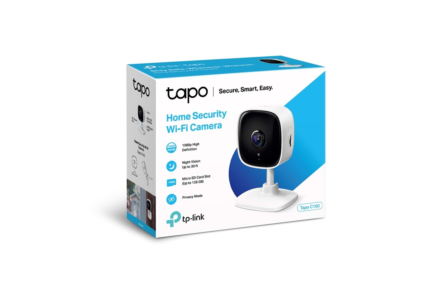 TP-LINK Tapo C100, Bebek/Ev Güvenlik Kamerası, WiFi, 1080P, 20Mt Gece Görüşü, Hareket algılama, Ses ve Işık Alarmı, İki Yönlü Ses