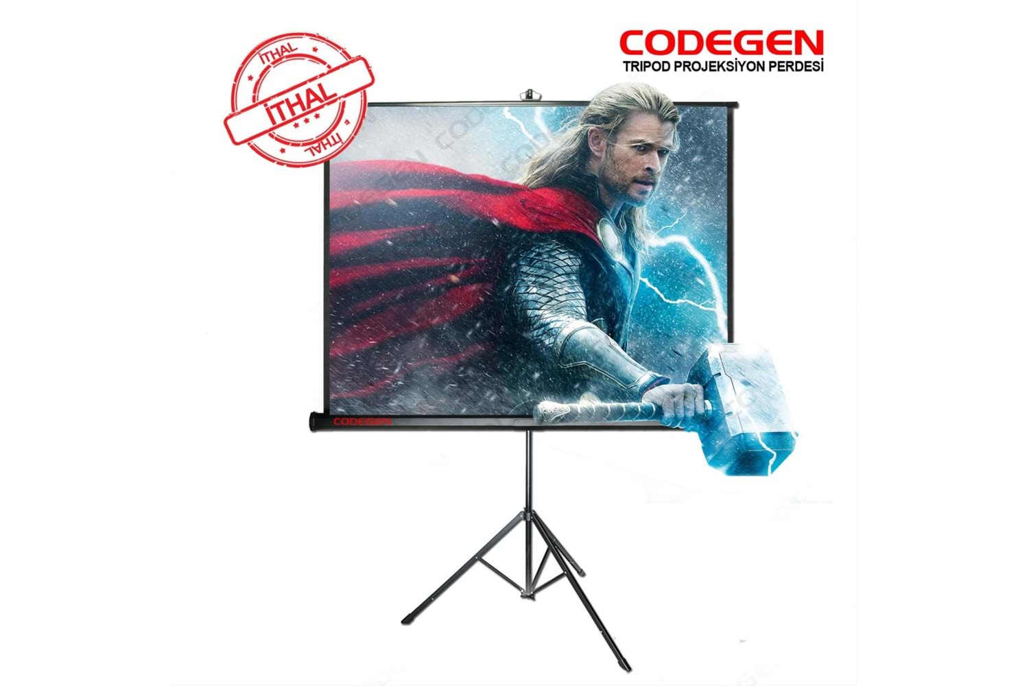 Codegen TX-20 TRIPOD PROJEKSİYON PERDESİ 200X200 (Arkası Siyah Fonlu - Taşınabilir Ayaklı Model)