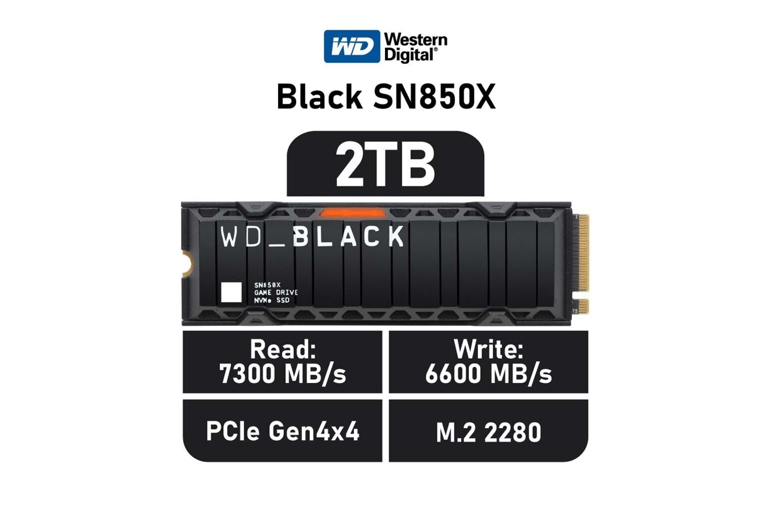 WD Black SN850X, WDS200T2XHE, 2TB, 7300/6600, Gen4, Soğutuculu, NVMe PCIe M.2 2280, SSD