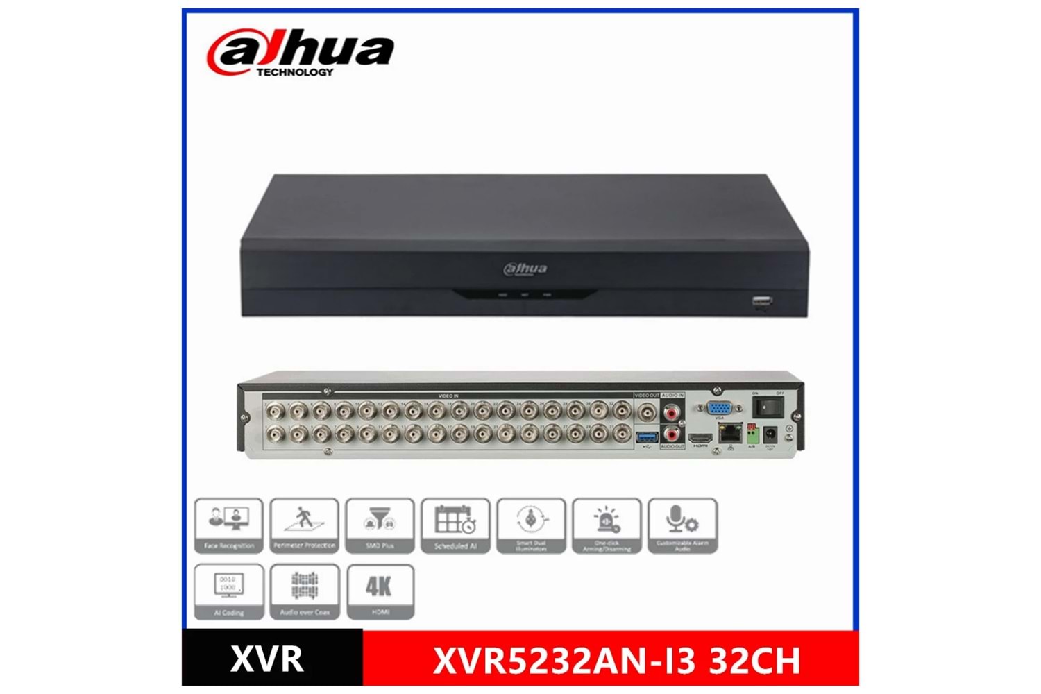 DAHUA XVR5232AN-I3, 32Kanal, 5Mpix, H265+, 2 HDD Desteği, 5in1 DVR Cihazı