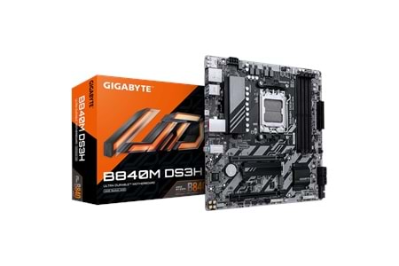 GIGABYTE B840M DS3H, 4xDDR5, 2xM.2, 2xDP, HDMI, Type-C, AM5 Soket GAMING Anakart