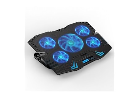 DEXIM DNA003, 5ad Fan, 10"-17" Notebook Soğutucu, 5 Kademeli Stand, 5 Farklı Program, Ayarlanabilir Hız, Mavi Ledli (Siyah)