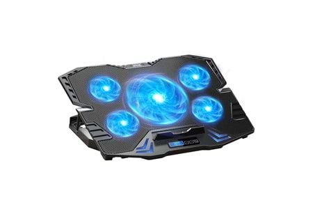 DEXIM DNA003, 5ad Fan, 10"-17" Notebook Soğutucu, 5 Kademeli Stand, 5 Farklı Program, Ayarlanabilir Hız, Mavi Ledli (Siyah)