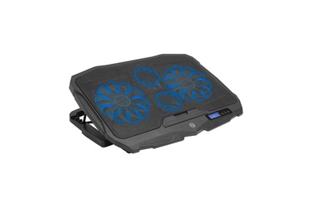 FRISBY FNC-5230ST (2x12,5cm 2x7cm) 4 Fan, 10"-17" Notebook Soğutucu, 5 Kademeli Stand, 3 Farklı Program, Ayarlanabilir Hız, Mavi Ledli (Siyah)