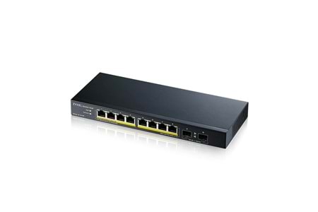 ZyXEL GS1100-10HP, 8 Port, Gigabit, PoE 130W, 2 Port GigaBit SFP, Yönetilemez, Masaüstü Switch