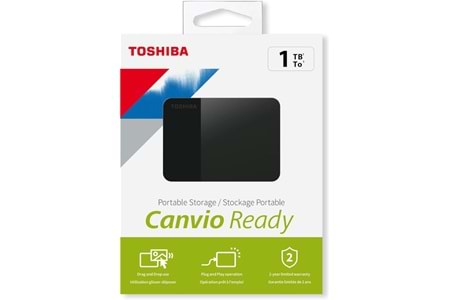 TOSHIBA HDTP310EK3AA, Canvio Ready, 1TB, 2.5" USB 3.0, Taşınabilir, Harici HDD, (Black)