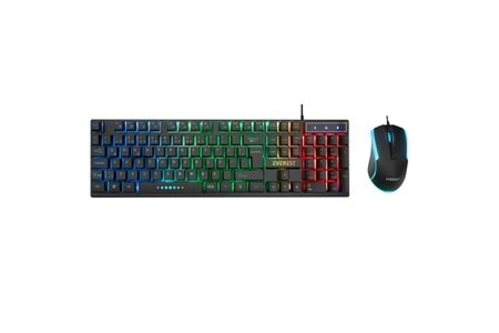 EVEREST KM-198, Luminax, Rainbow Işıklı, Türkçe Q, USB Kablolu, Gaming, Klavye Mouse Set