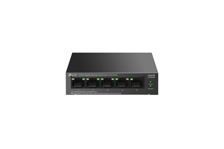 TP-LINK LS105GP, Green Tech, 5 Port, GigaBit, 4 Port PoE 65W, Metal Kasa, Yönetilemez, Masaüstü Switch