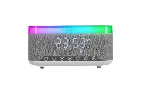 MIKADO MD-W8, 10W, Taşınabilir, USB/TYPE-C/BT/TF, RGB Işıklı, 1200mAh, 15W Kablosuz Şarj, Gece Lambası, Alarmlı Saat, Bluetooth Speaker