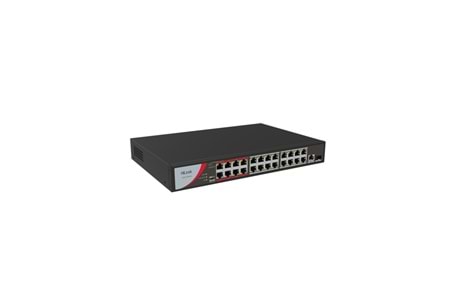 HILOOK NS-0326P-230(B), 24Port, Megabit, PoE 230W, 1 Port GigaBit Lan, 1 Port GigaBit SFP, Long Range 250Metre, Yönetilemez, Masaüstü Switch