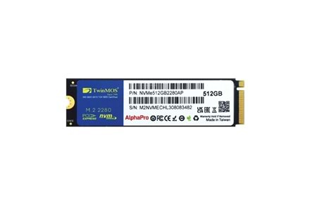 TwinMOS NVMe512GB2280AP, AlphaPro, 512GB, 3600-3250Mb/s, Gen3, NVMe PCIe M.2 2280, SSD, TLC, 3DNAND
