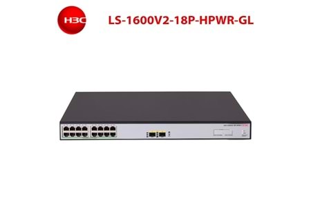 H3C S1600V2-18P-HPWR, 16 Port, GigaBit, PoE 240W, L2, 2 Port GigaBit SFP, Web Yönetilebilir, Masaüstü Switch